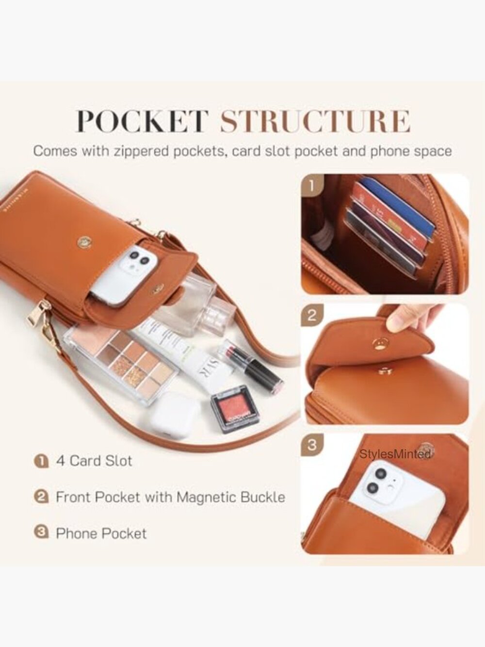 Small Vegan Leather Crossbody Bag with RFID Phone Pocket - Picture 5 of 7